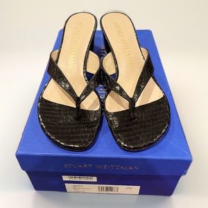 Stuart Weitzman Brigida Croc-Embossed Leather Thong Sandals